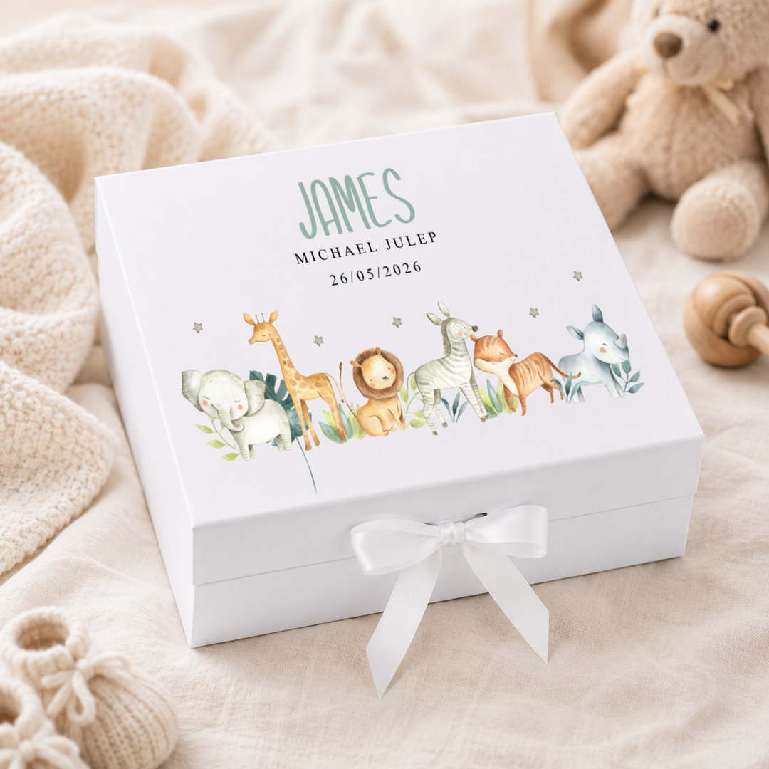 Personalised Jungle Safari Baby Keepsake Box