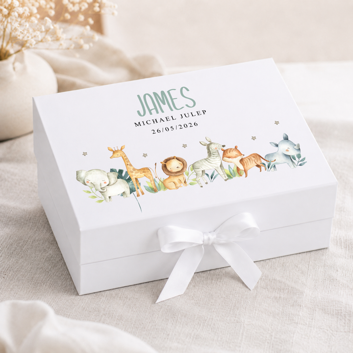 Personalised Jungle Safari Baby Keepsake Box