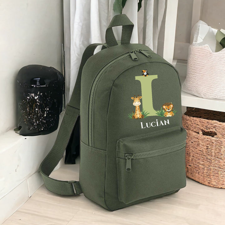Personalised Jungle Initial Green Backpack