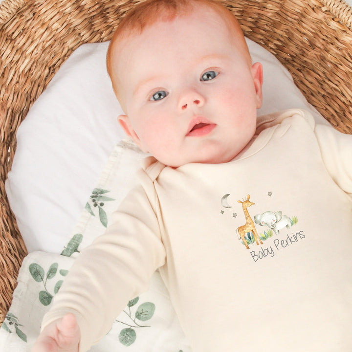 Personalised Jungle Scene Beige/White Babygrow