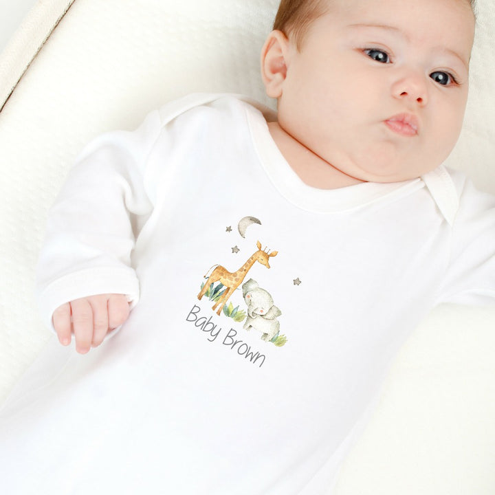 Personalised Jungle Scene Beige/White Babygrow