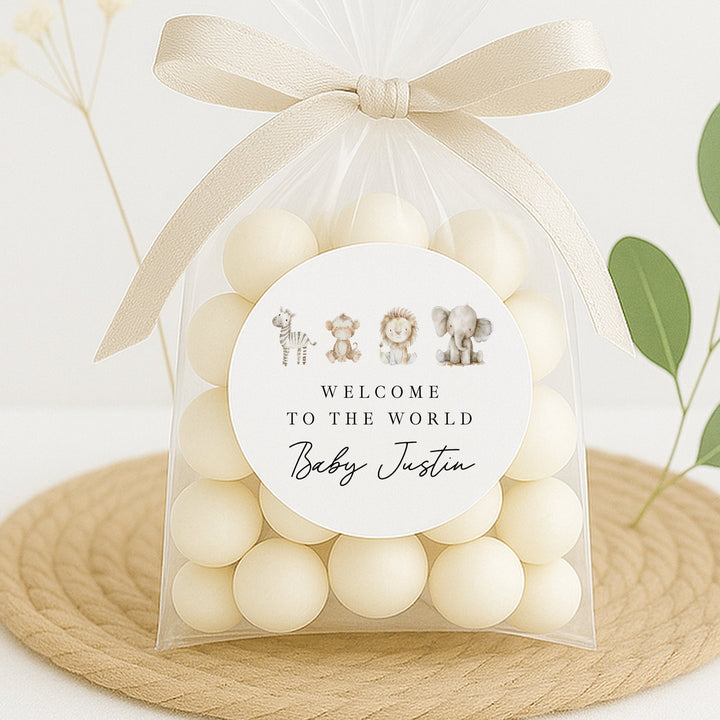 Personalised Watercolour Safari Baby Shower Stickers