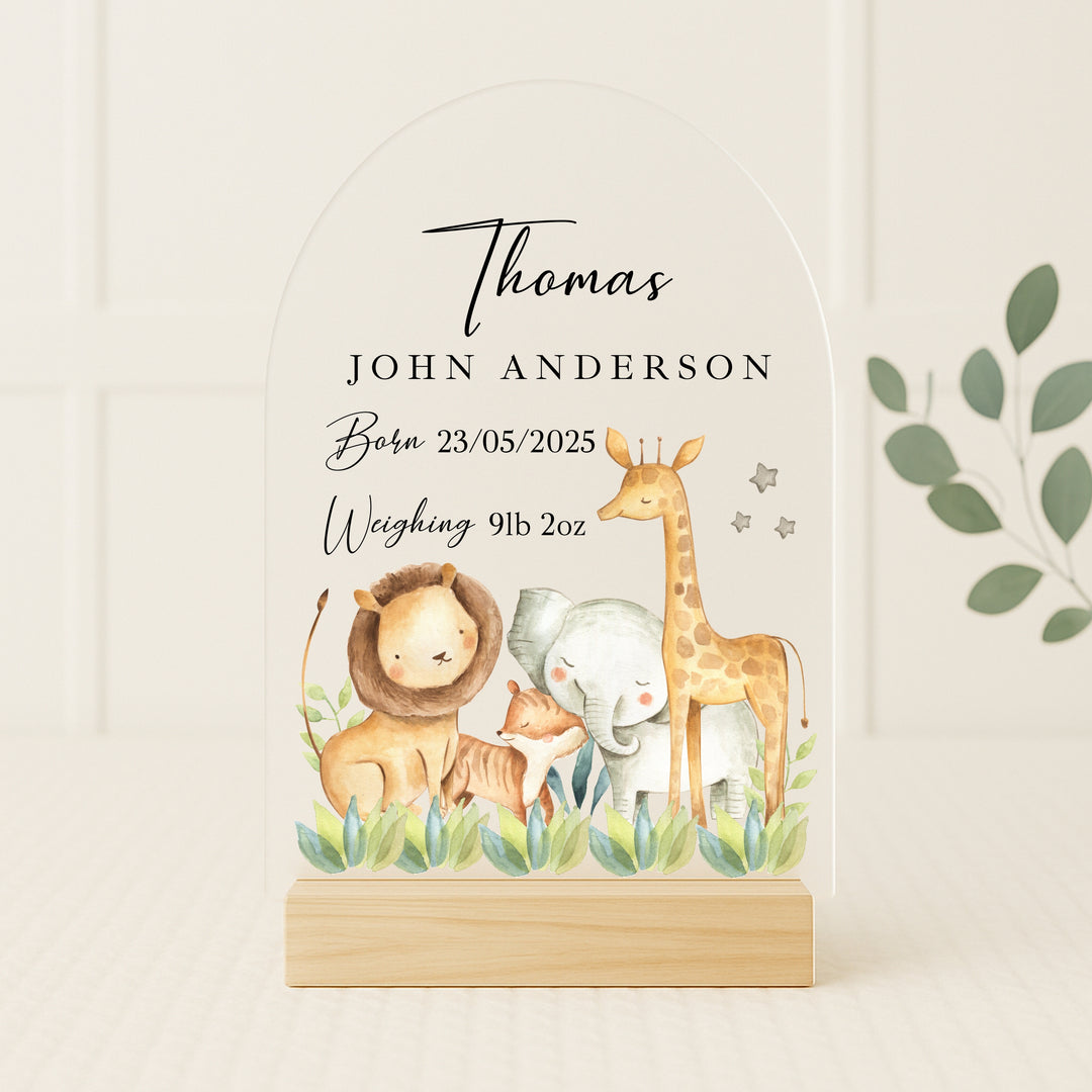 Personalised Jungle Scene Birth Stats Plaque