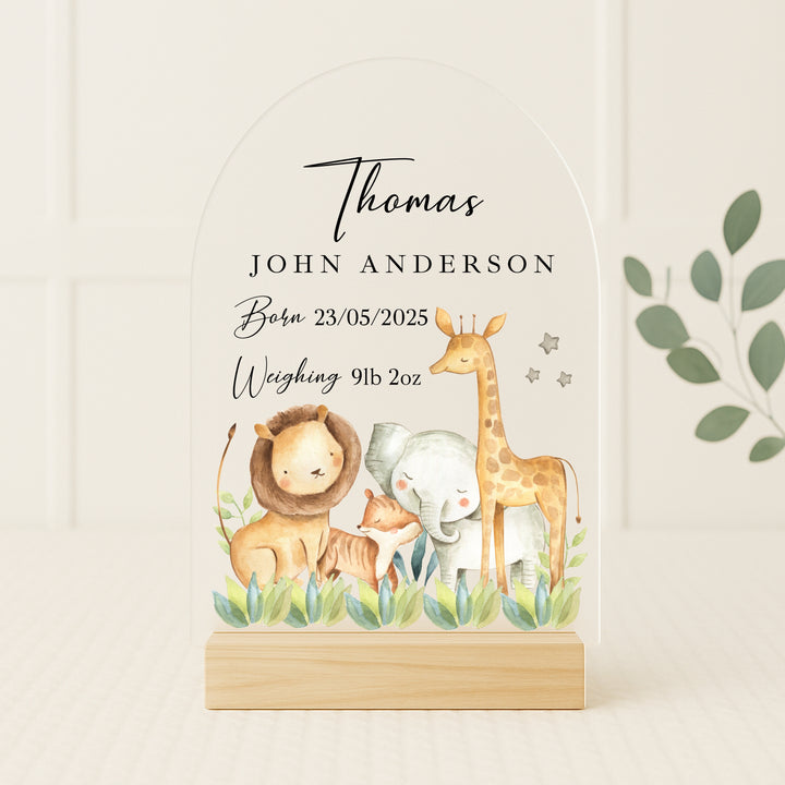Personalised Jungle Scene Birth Stats Plaque