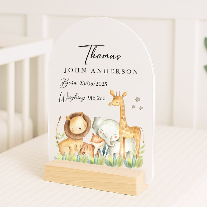 Personalised Jungle Scene Birth Stats Plaque