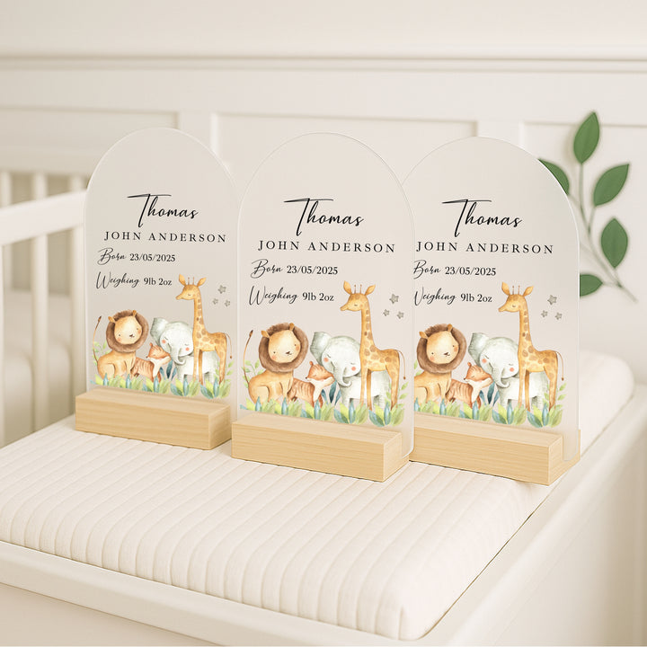Personalised Jungle Scene Birth Stats Plaque