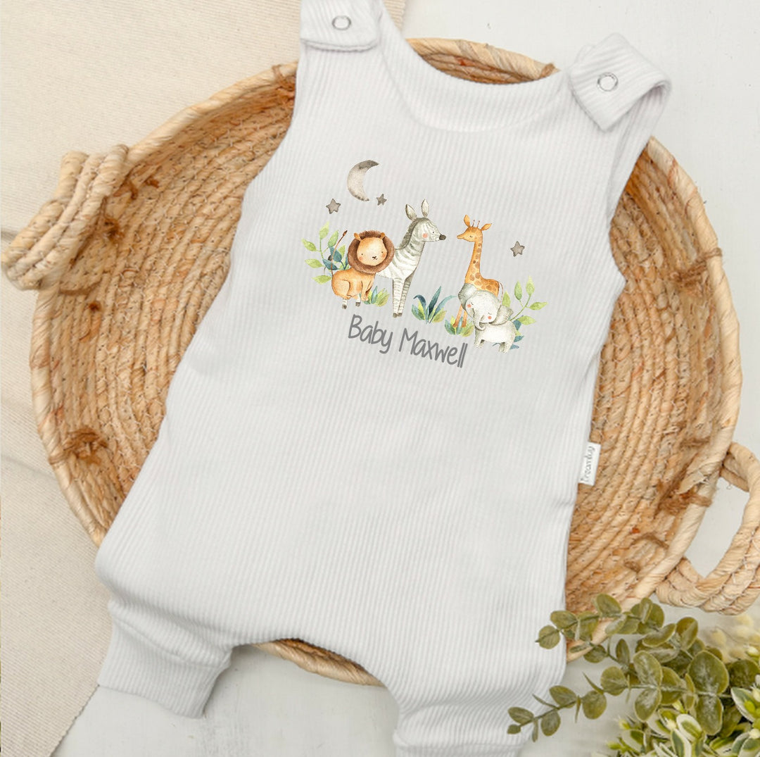 Personalised Jungle Scene Ribbed Dungarees