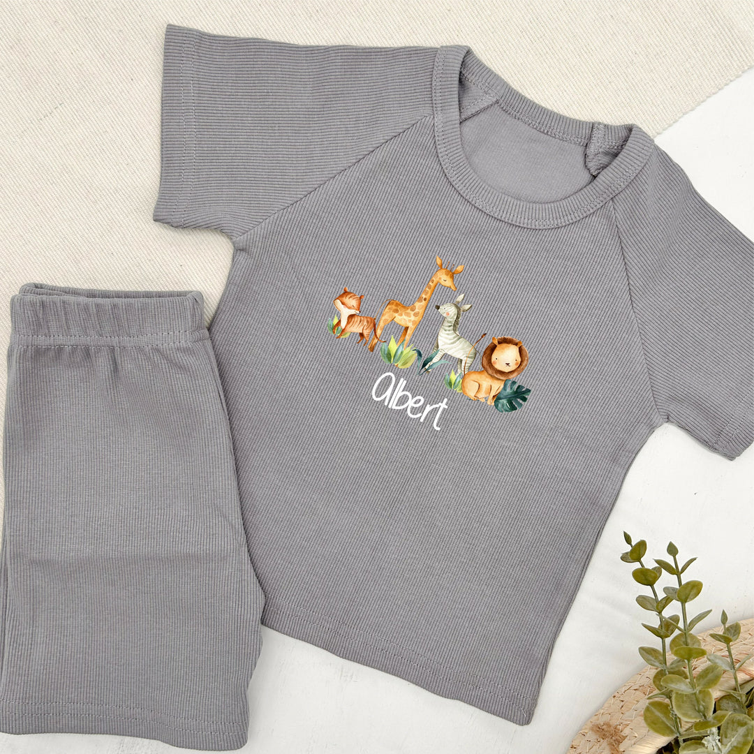Personalised Jungle Scene Ribbed Shorts Set
