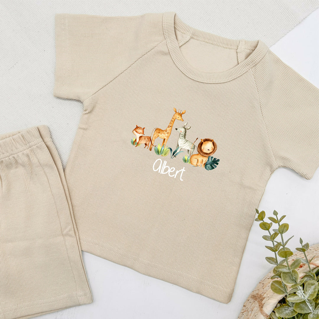 Personalised Jungle Scene Ribbed Shorts Set