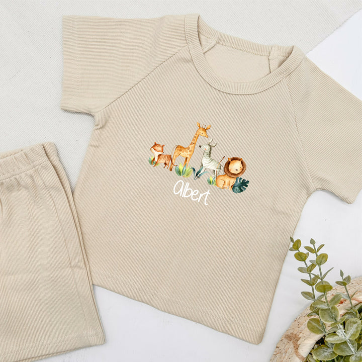 Personalised Jungle Scene Ribbed Shorts Set