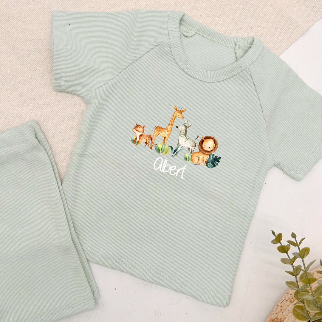 Personalised Jungle Scene Ribbed Shorts Set