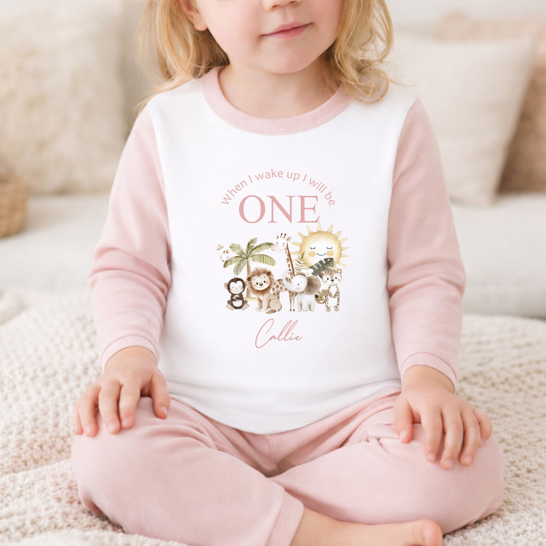 Personalised Pink Jungle First Birthday Pyjamas