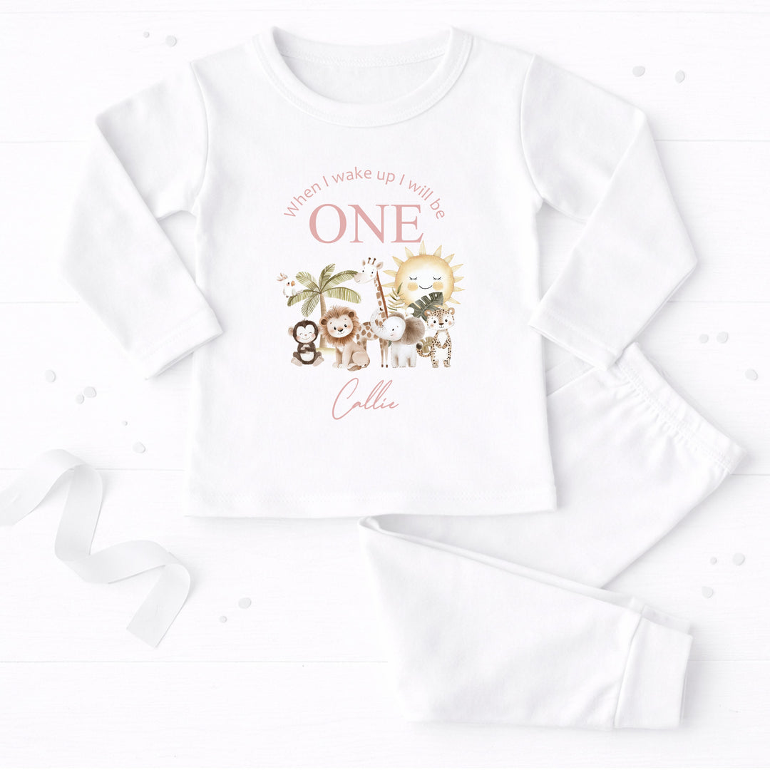 Personalised Pink Jungle First Birthday Pyjamas