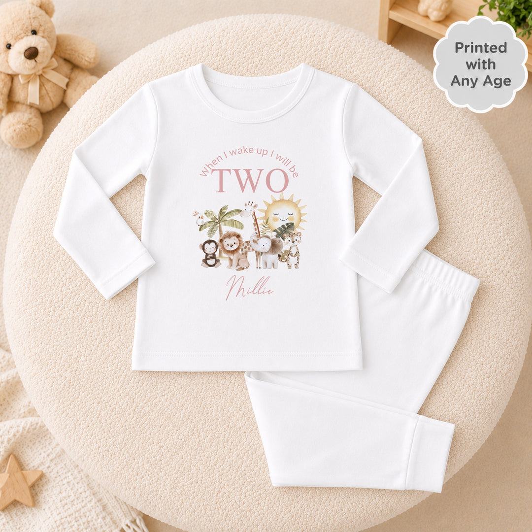 Personalised Pink Jungle Any Age Birthday Pyjamas