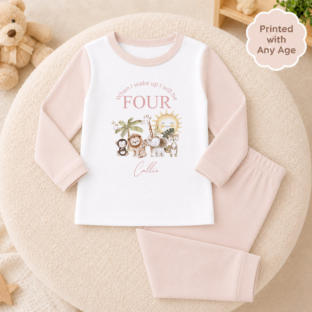 Personalised Pink Jungle Any Age Birthday Pyjamas