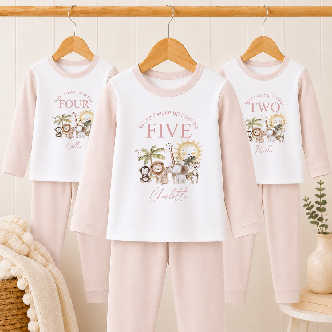 Personalised Pink Jungle Any Age Birthday Pyjamas
