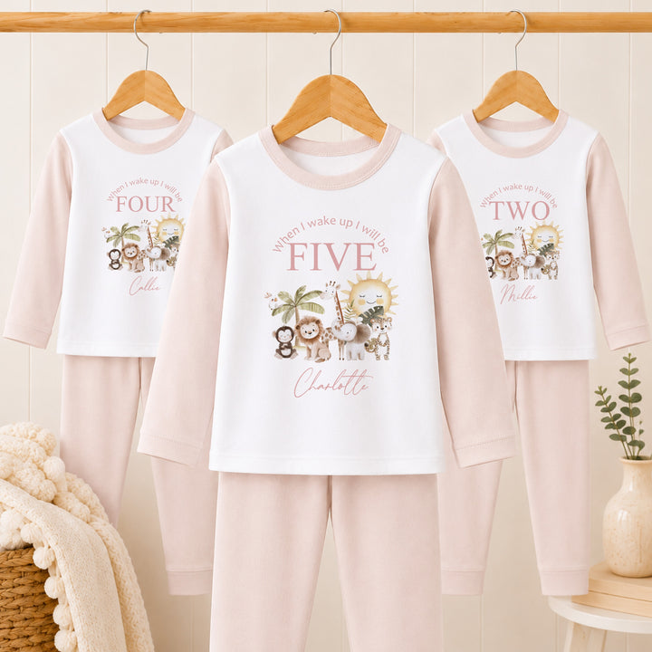 Personalised Pink Jungle Any Age Birthday Pyjamas