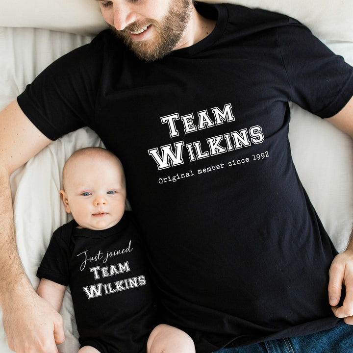 Personalised Team Just Joined Set Matching T-shirt Baby Vest