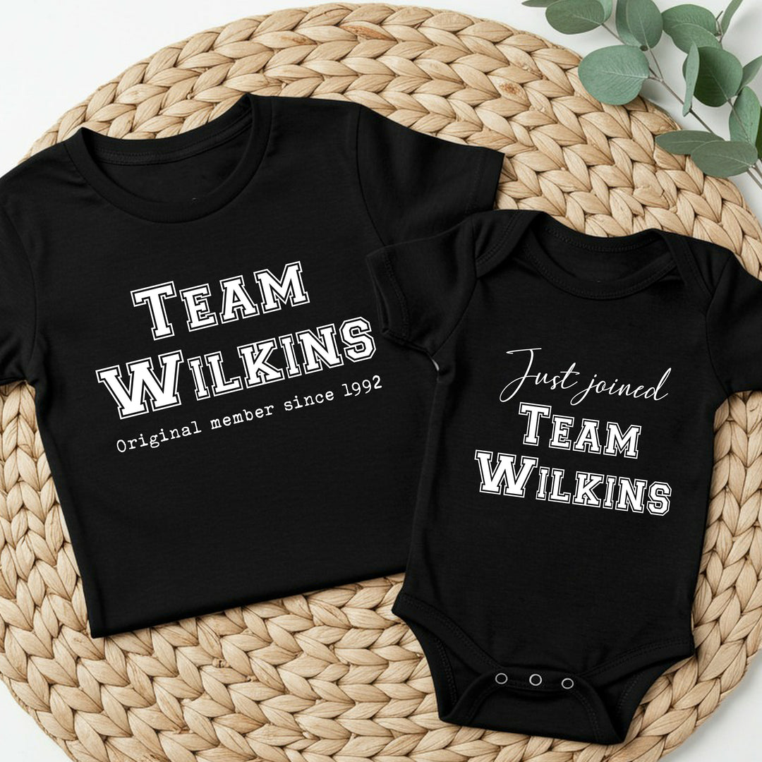 Personalised Team Just Joined Set Matching T-shirt Baby Vest