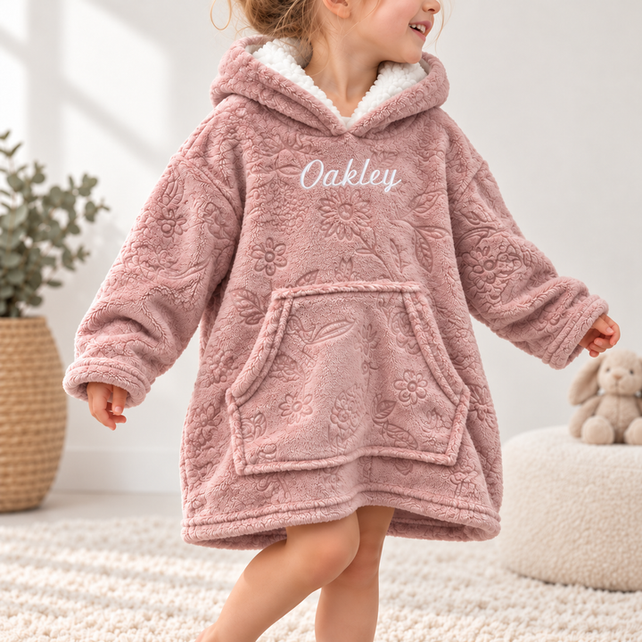 Personalised Embroided Dusty Pink Embossed Hooded Blanket