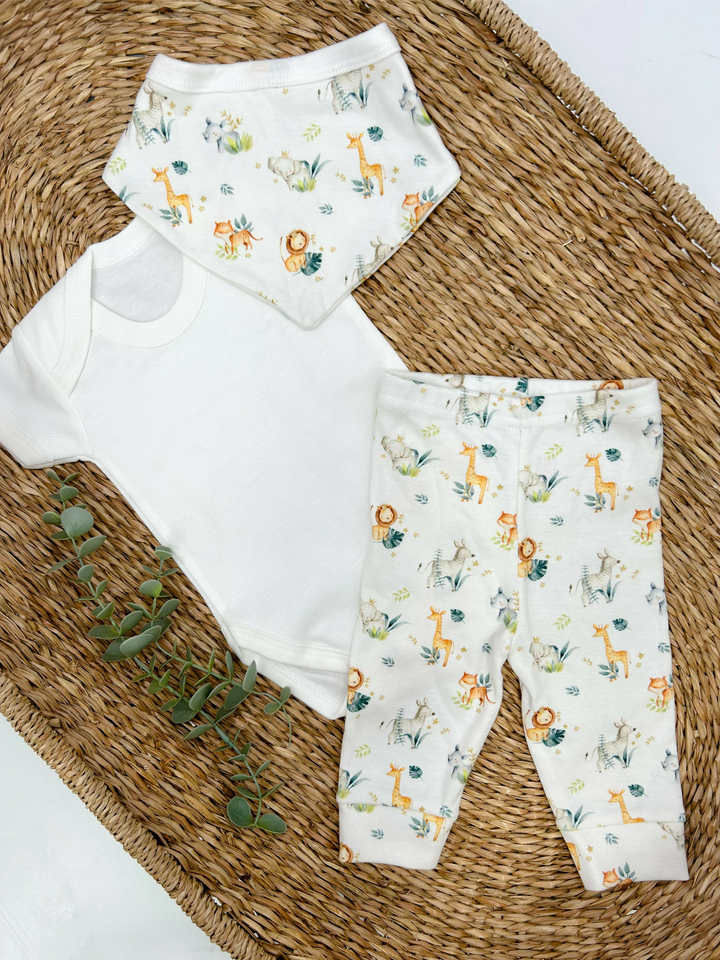 Personalised Jungle Babygrow with optional Hat, Headband and Bib