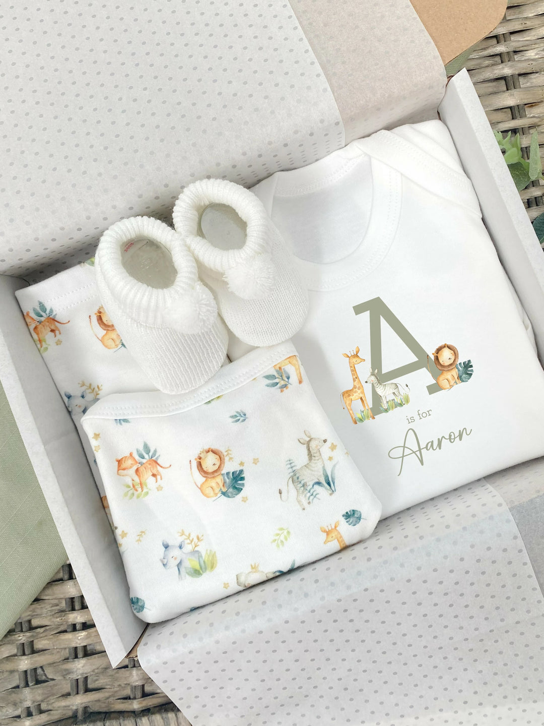 Personalised New Baby Jungle Unisex Gift Hamper Set