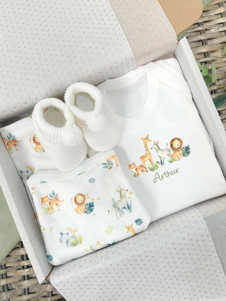 Personalised New Baby Jungle Unisex Gift Hamper Set