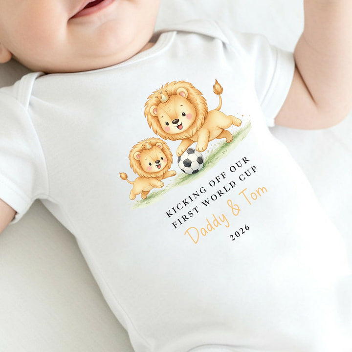 Personalised Lions Our First World Cup Baby Grow Or Vest