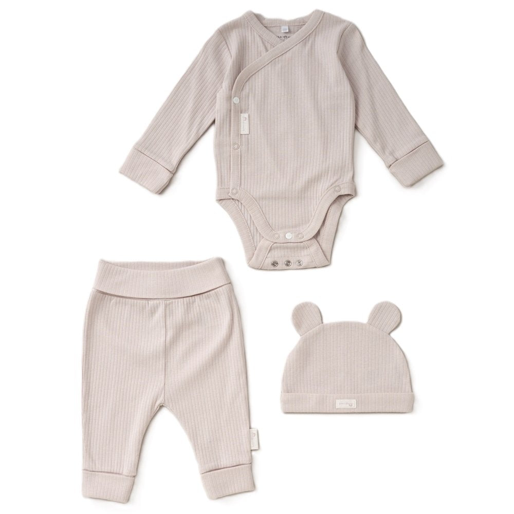 Baby Beige Organic 3 Piece Ribbed Outfit