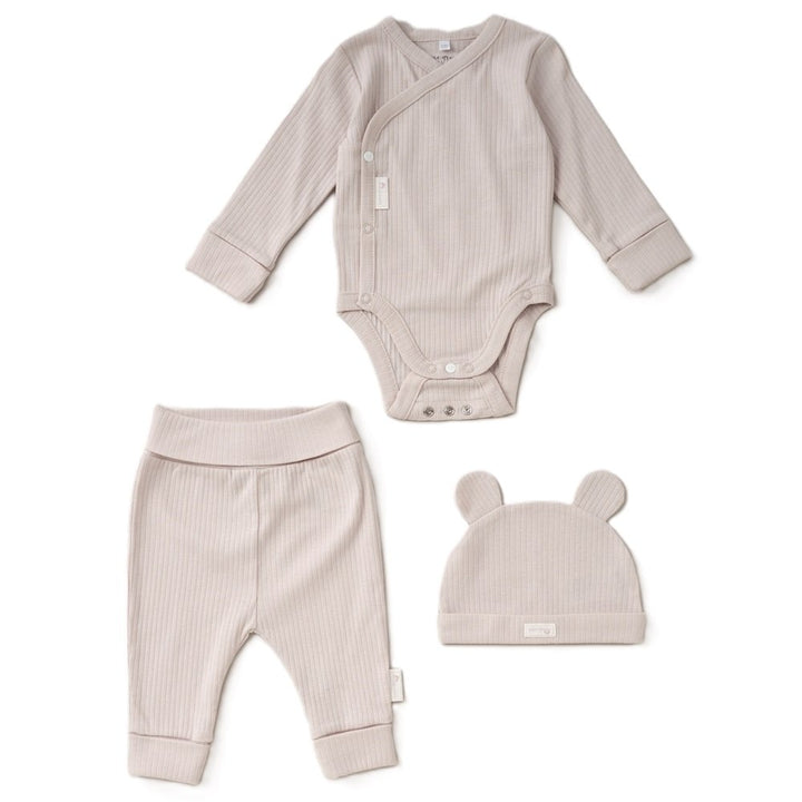 Baby Beige Organic 3 Piece Ribbed Outfit