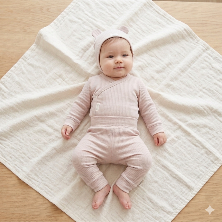 Baby Beige Organic 3 Piece Ribbed Outfit