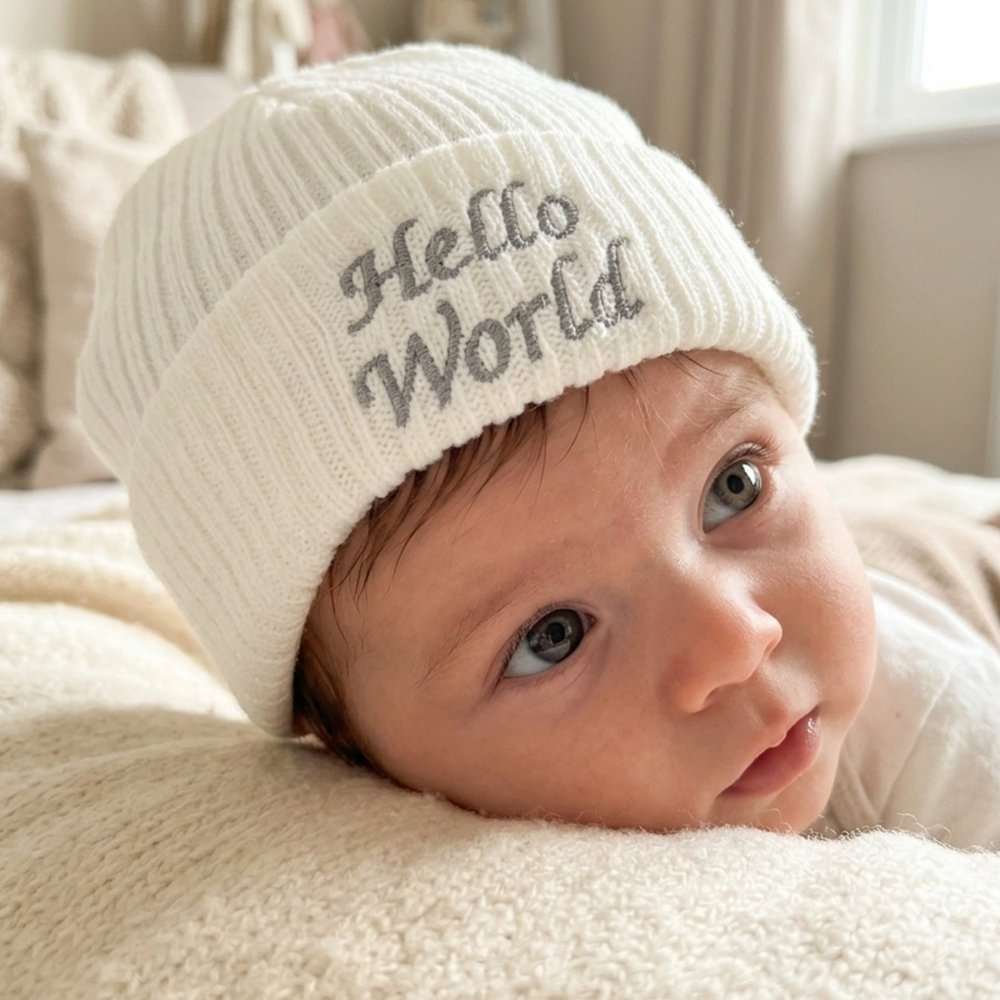 Hello World Knitted Baby Hat