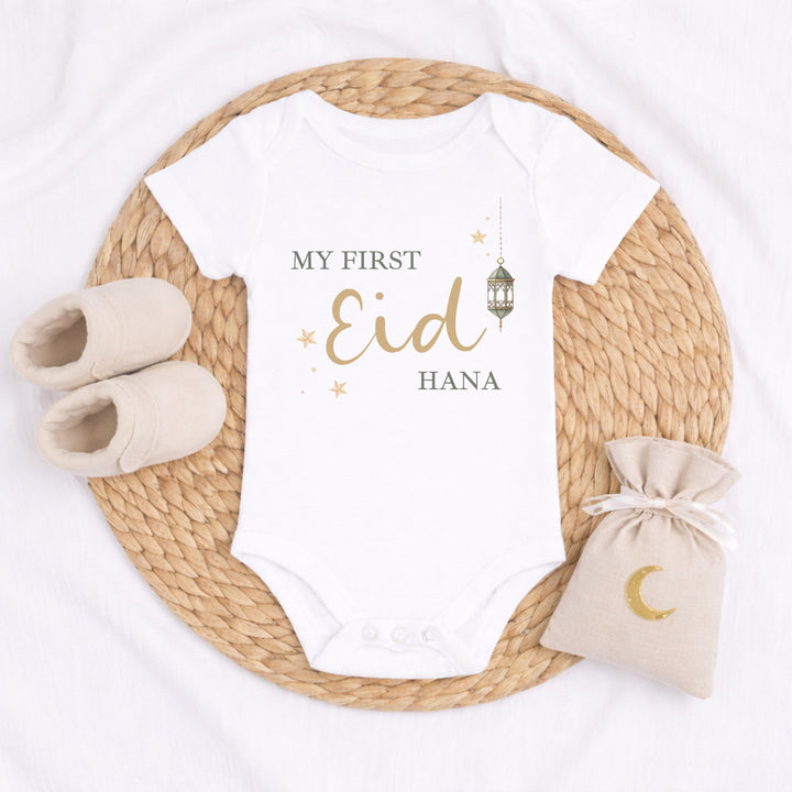 Personalised Gold My First Eid Baby Grow, Vest or Bib