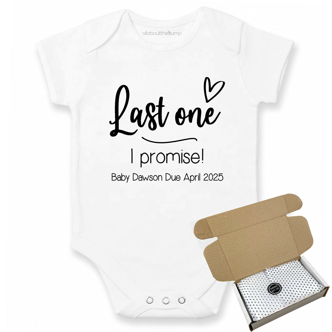 This baby announcement vest can be brought in a box lined with tissue paper