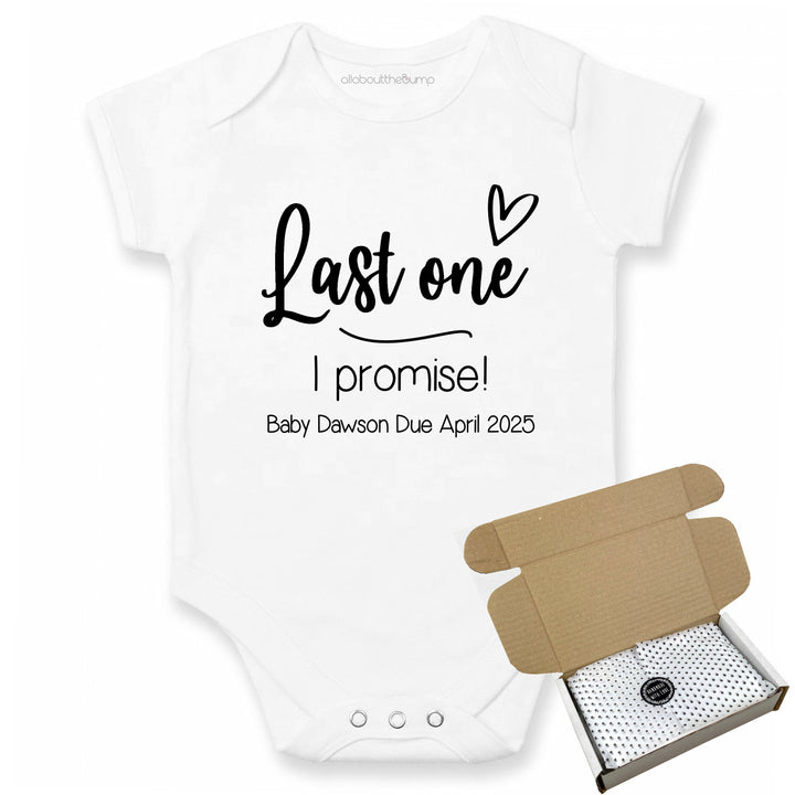 This baby announcement vest can be brought in a box lined with tissue paper