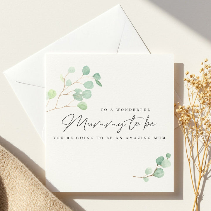 Green Leaf Mummy to Be Baby Shower Card