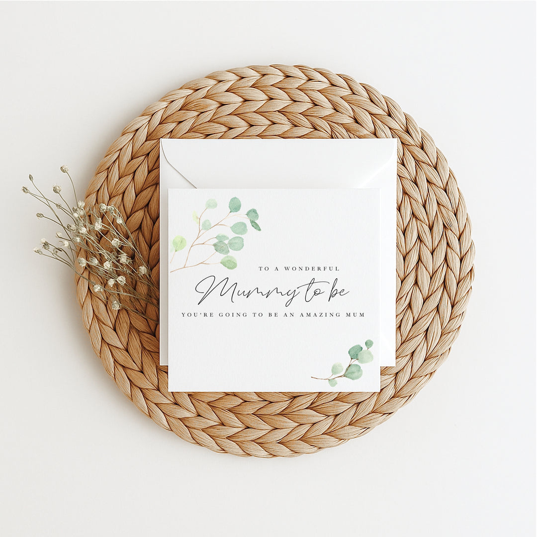 Green Leaf Mummy to Be Baby Shower Card