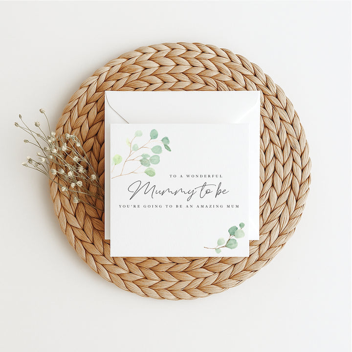 Green Leaf Mummy to Be Baby Shower Card