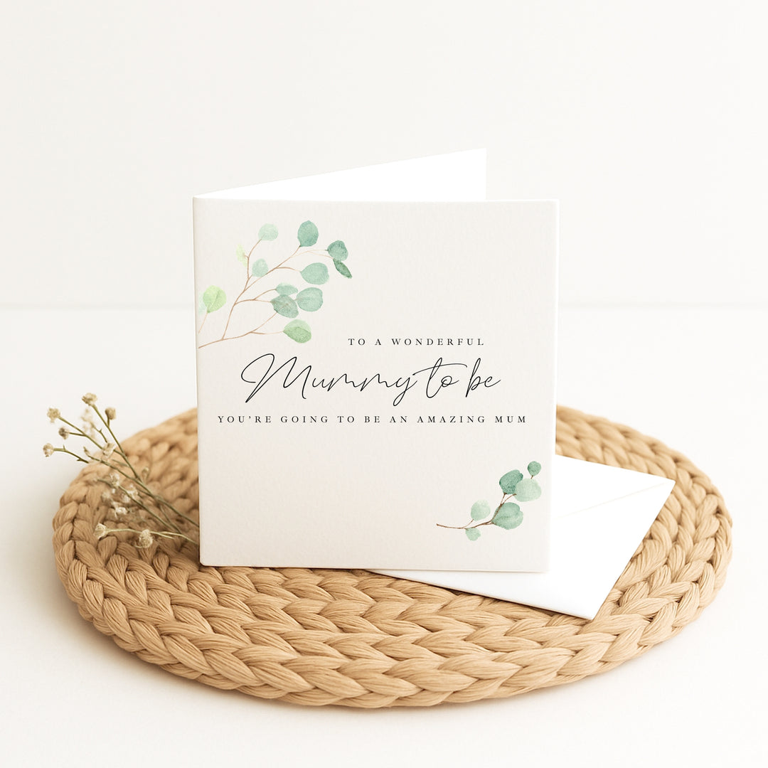 Green Leaf Mummy to Be Baby Shower Card
