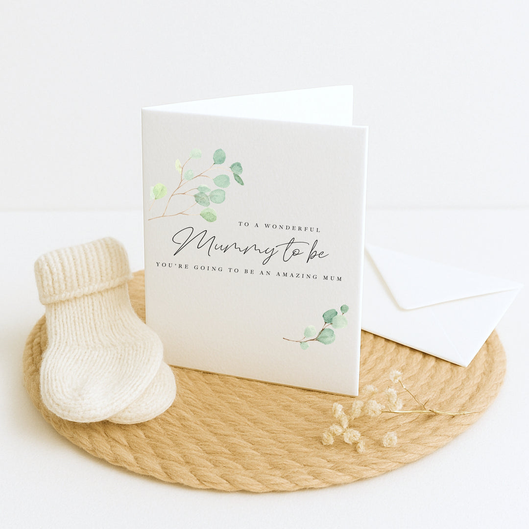 Green Leaf Mummy to Be Baby Shower Card
