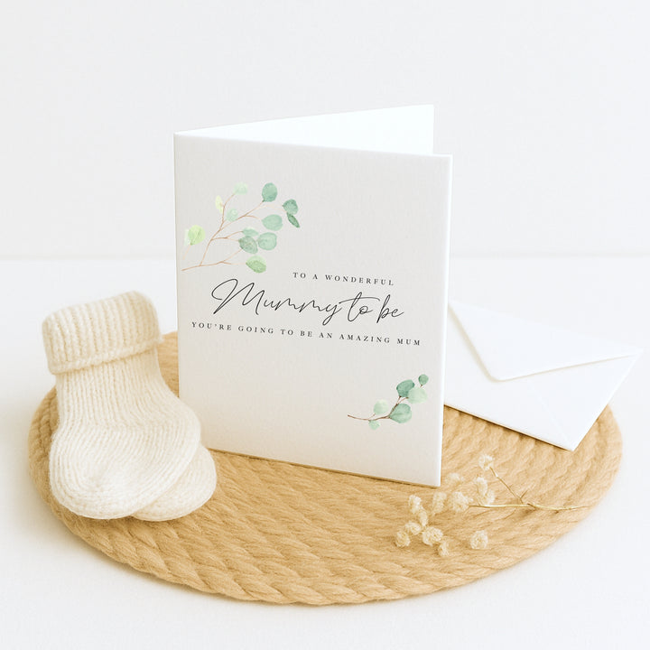 Green Leaf Mummy to Be Baby Shower Card