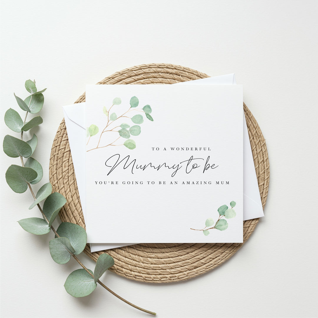 Green Leaf Mummy to Be Baby Shower Card