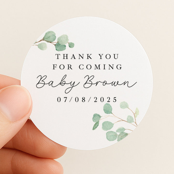 Personalised Green Leafs Baby Shower Stickers