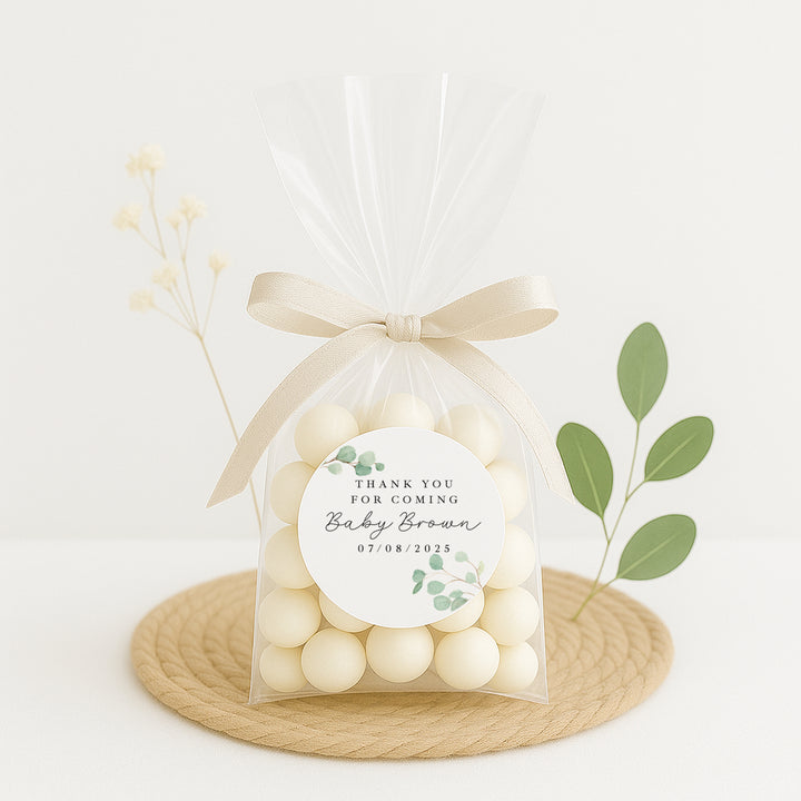 Personalised Green Leafs Baby Shower Stickers