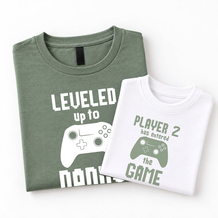 Leveled up to Daddy Gaming Green Dad &amp; Baby Matching Outfits