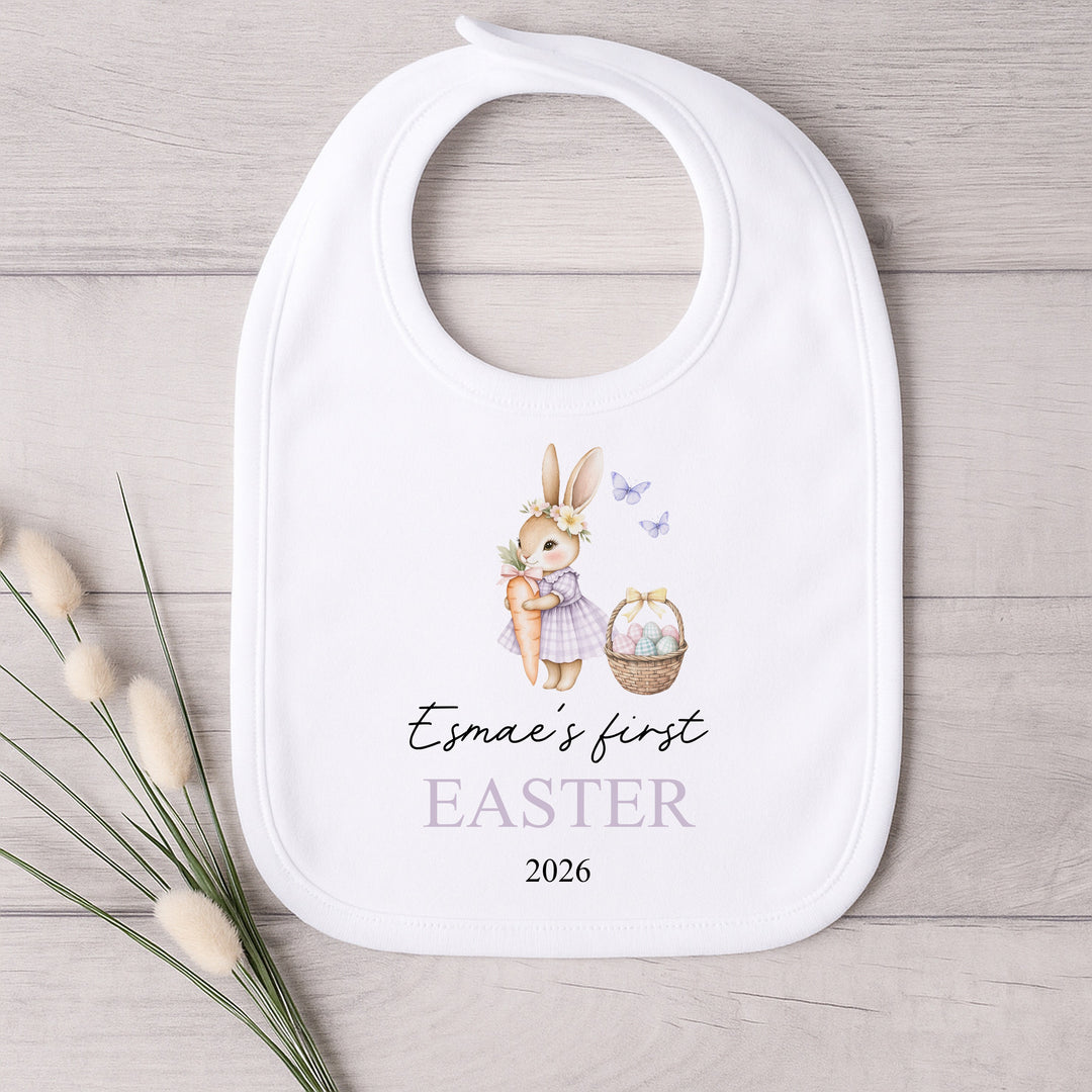 Personalised Purple Bunny Easter Baby Grow, Vest or Bib