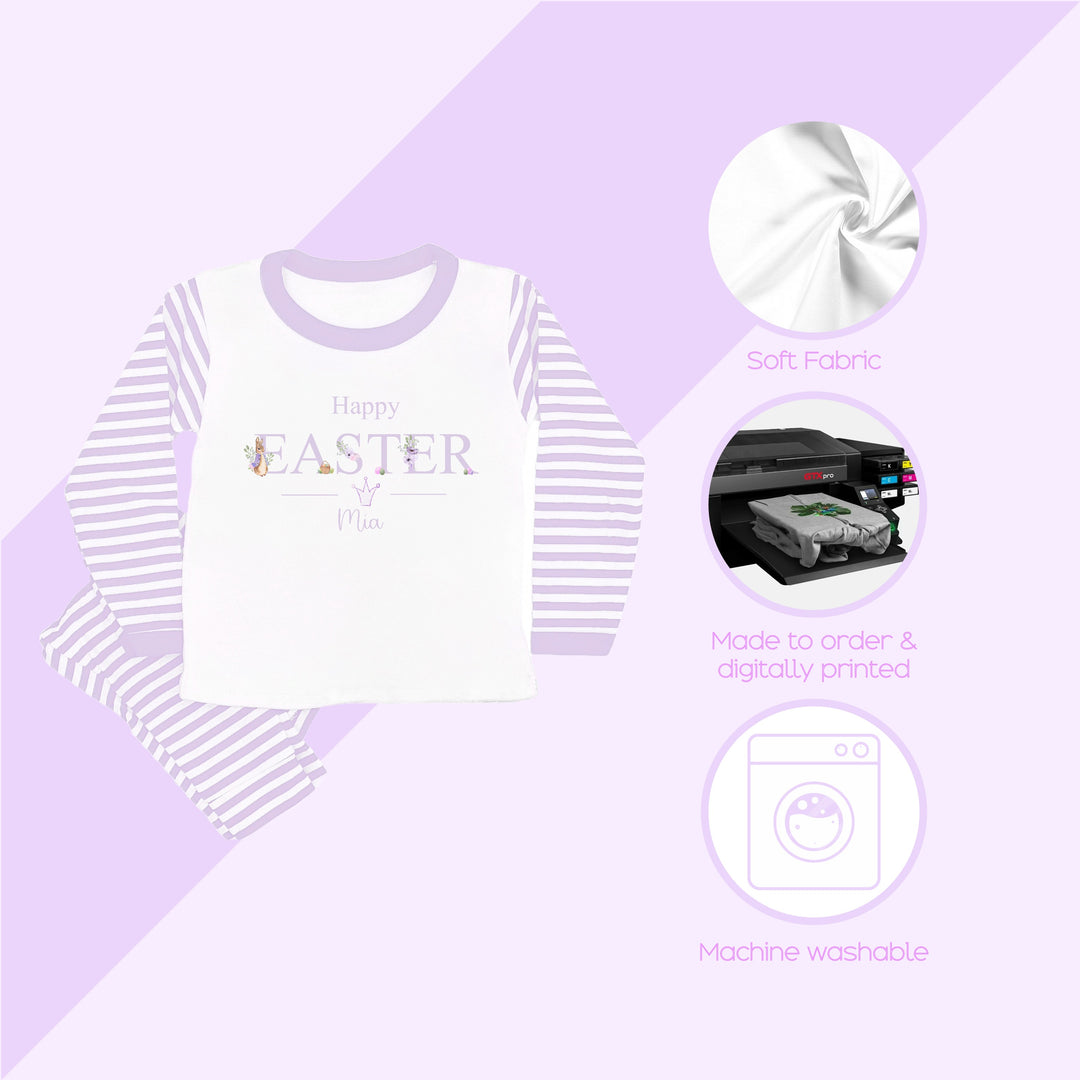 Personalised Purple Rabbit Happy Easter Pyjamas