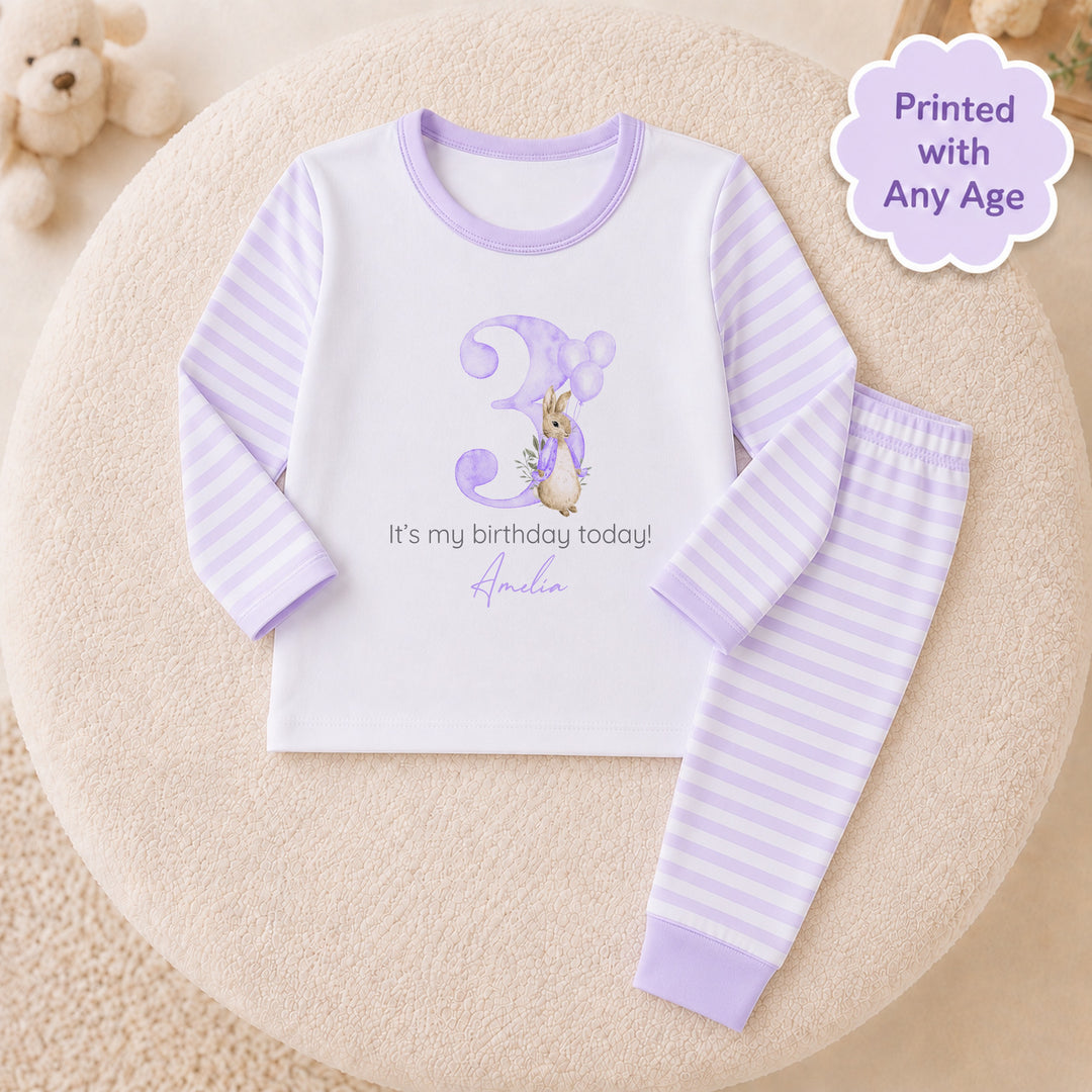 Personalised Lilac Rabbit Any Age Birthday Pyjamas