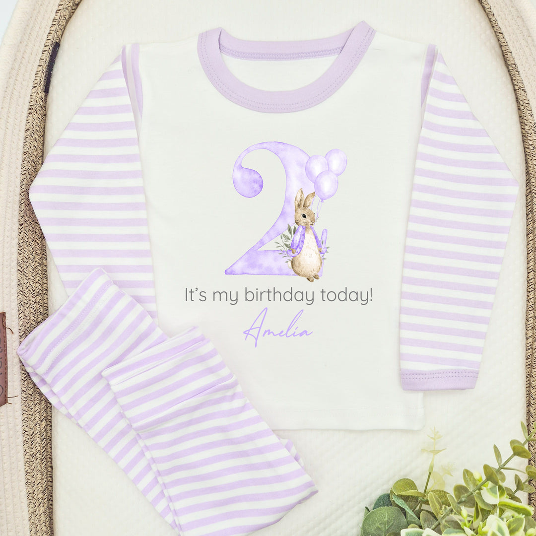 Personalised Lilac Rabbit Second Birthday Pyjamas