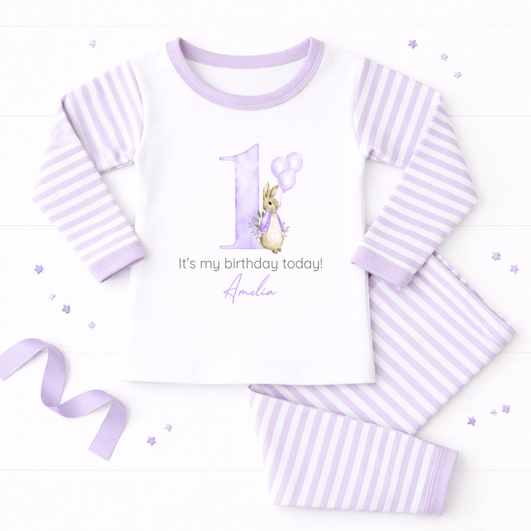 Personalised Lilac Rabbit First Birthday Pyjamas